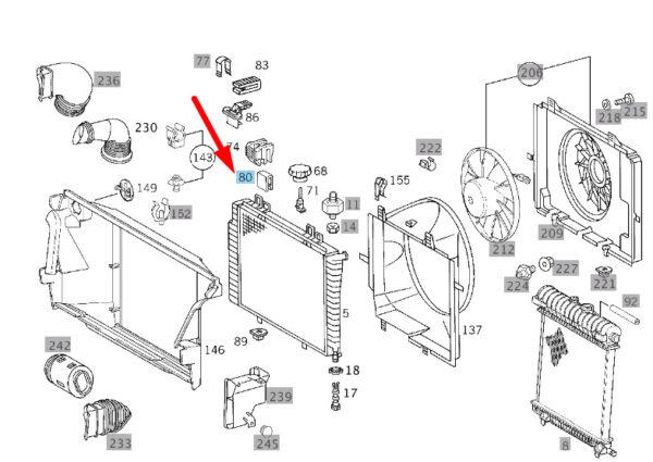 A0249976545 - New MB E W210 Radiator To Central Stiffening Rubber Support A0249976545