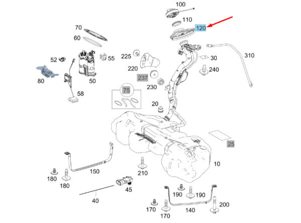 A0994760180 - NEW MERCEDES-BENZ C W205 FUEL TANK FOUNTAIN PEN PROFILE A0994760180