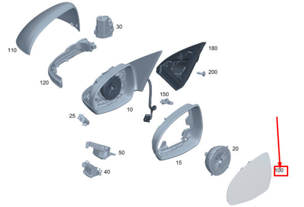A0998104803 - Mercedes-Benz C W206 door mirror glass front right A0998104803 NEW ORIGINAL