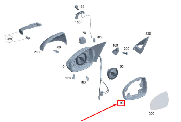 A0998110901 - Mercedes-Benz S W223 Ornamental Ring for Left Door Mirror A0998110901, Original Part