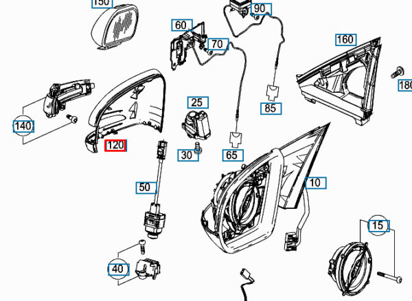A09981151009149 - New MB C W205 Front Left Door Mirror Cover Cap A09981151009149 RHD