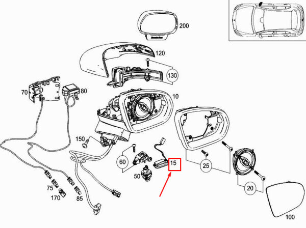 A0999061001 - NEW MERCEDES-BENZ A W177 RIGHT MIRROR COURTESY OF LIGHT