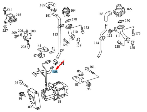 A1041412383 - NEW MERCEDES-BENZ E W210 SHUT-OFF VALVE TO AIR PUMP HOSE A1041412383