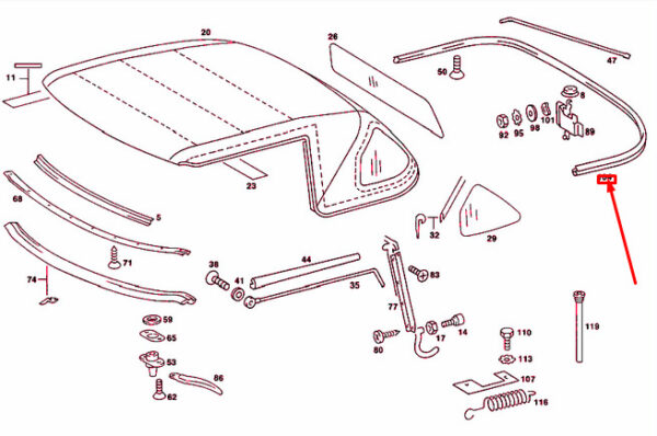 A1077710098 - NEW MERCEDES-BENZ SL R107 FOLDING TOP LINING SEAL A1077710098 ORIGINAL