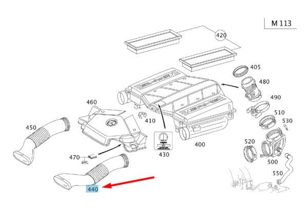 A1130942982 - NEW MERCEDES-BENZ SLK R171 AMG AIR FILTER HOUSING LEFT HOSE A1130942982 ORIGINAL