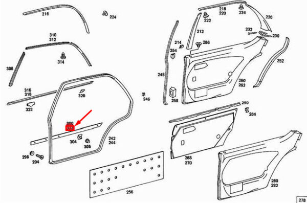 A1167300480 - NEW MERCEDES-BENZ S-CLASS W116 RIGHT REAR DOOR SHAPES A1167300480 GENUINE