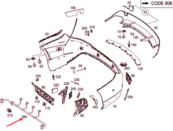 A1175402701 - NEW MB CLA COUPE C117 REAR BUMPER PARKTONIC WIRING HARNESS A1175402701 ORIGINAL