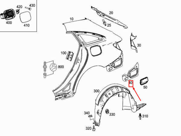 A1176300105 - NEW MERCEDES-BENZ CLA C117 REAR LEFT FENDER CONNECTING PANEL A1176300105