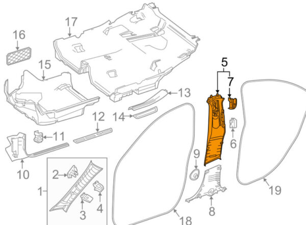 A11769058009F52 - NEW MB CLA C117 RIGHT UPPER B-PILLAR TRIM COVER A11769058009F52 OEM