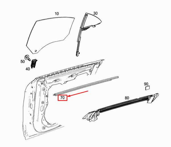 A1177350382 - NEW MERCEDES-BENZ CLA C117 REAR LEFT DOOR WINDOW TRIM A1177350382
