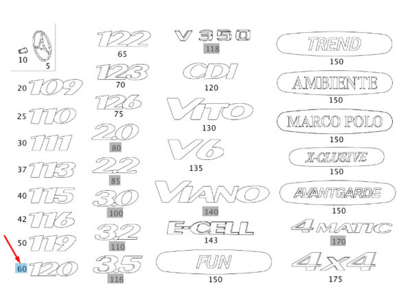 A6398172114 - Mercedes-Benz Vito W639 model sign rear A6398172114 NEW ORIGINAL