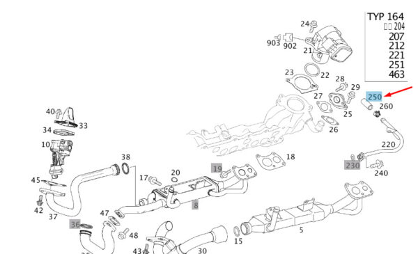 A6422030282 - NEW MB GL X164 WATER LINE AND EXHAUST GAS DEPOSIT. VALVE HOSE A6422030282