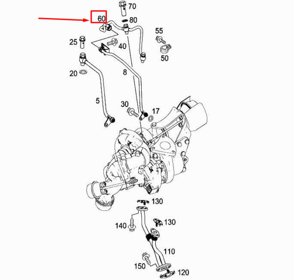 A6511801920 - Mercedes-Benz C W205 Turbocharger Oil Line A6511801920, Original Part