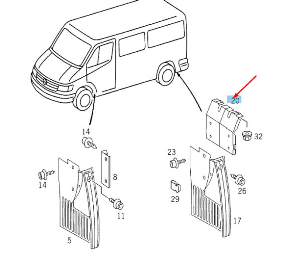 A9018820314 - NEW MB SPRINTER W903 REAR LEFT SPLASH GUARD MOUNT A9018820314 GENUINE