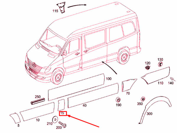 A90669430009B51 - New MB SPRINTER 906 B-Pillar Left Protective Strip A90669430009B51