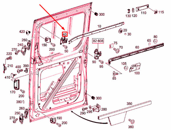 A9067600147 - NEW MB SPRINTER 906 REAR SLIDING DOOR TOP RIGHT CARRIAGE A9067600147 OEM