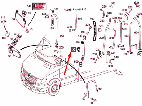 A90681504407J69 - MB SPRINTER W906 Grip Cover Inside Top Left A90681504407J69 ORIGINAL