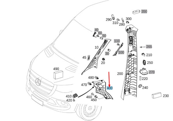 A90768801009051 - NEW MB SPRINTER W907 FRONT RIGHT FOOTWELL TRIM A90768801009051 ORIGINAL