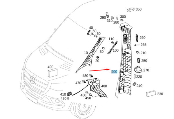 A90769051009051 - NEW MERCEDES-BENZ SPRINTER W907 RIGHT SIDE B PILLAR TRIM A90769051009051