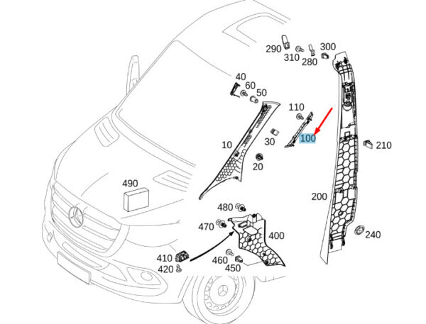 A9076922602 - NEW MB SPRINTER W907 FRONT PILLAR LEFT RETAINING STRIP A9076922602 ORIGINAL