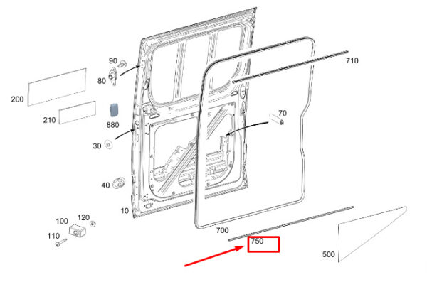 A9077350000 - MB SPRINTER 907 gasket sliding door lower right A9077350000 NEW ORIGINAL