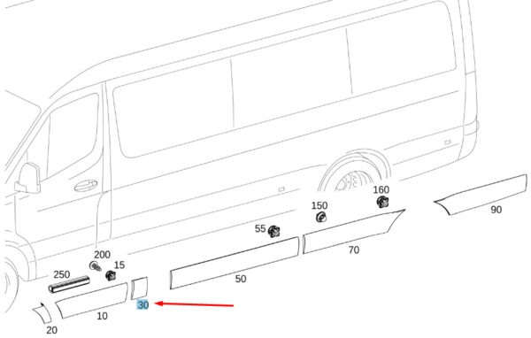 A91069004009K83 - NEW MB SPRINTER W907 LEFT B-PILLAR PROTECTIVE STRIP A91069004009K83 ORIGINAL
