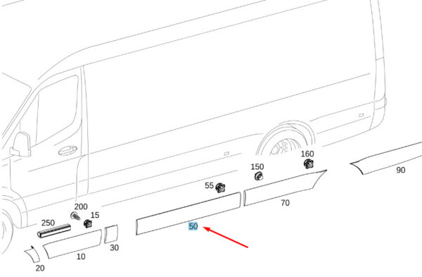 A91069007009K83 - NEW MB SPRINTER W907 CENTER RIGHT SLIDING DOOR STRIP A91069007009K83 ORIGINAL