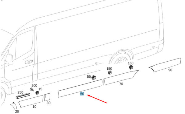 A91069053009K83 - NEW MB SPRINTER W907 CENTER LEFT SIDE SLIDING DOOR STRIP A91069053009K83