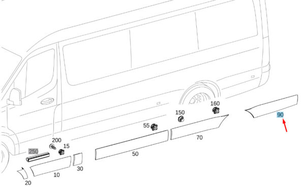 A91069058009K83 - NEW MB SPRINTER W907 REAR LEFT WHEEL ARCH REAR STRIP A91069058009K83 ORIGINAL