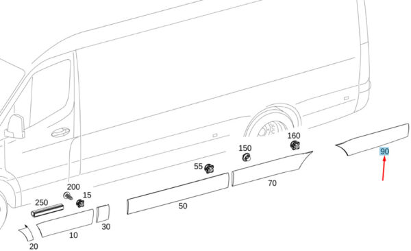 A91069073009K83 - NEW MB SPRINTER W907 REAR RIGHT SIDE PROTECTIVE STRIP A91069073009K83 ORIGINAL