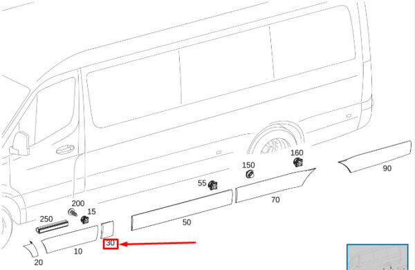 A91069083019678 - Mercedes-Benz Sprinter 907 LH B-Pillar Guard Strip A91069083019678 NEW ORIGINAL