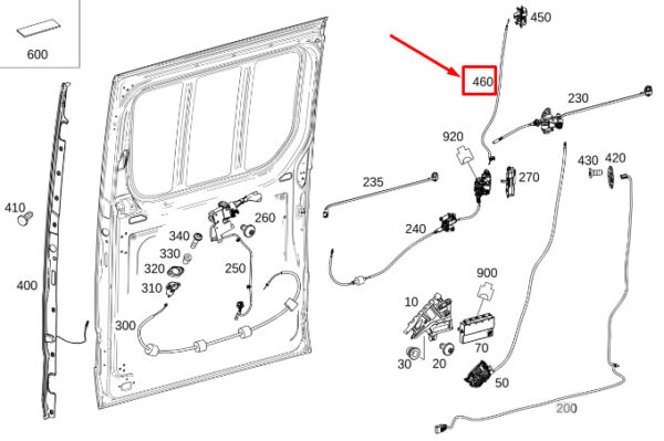 A9107302400 - MB SPRINTER 907 lock cable for left sliding door A9107302400 original part