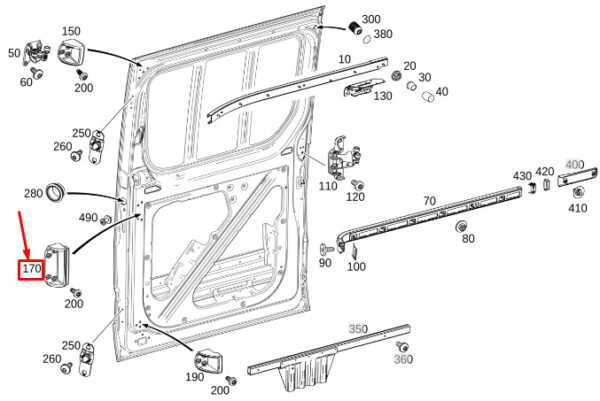 A9107330100 - MB SPRINTER 907 RH Center sliding door end stop A9107330100 NEW ORIGINAL