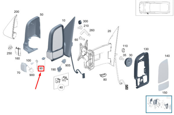 A9108250400 - Mercedes-Benz Sprinter 907 left mirror base set A9108250400, original part