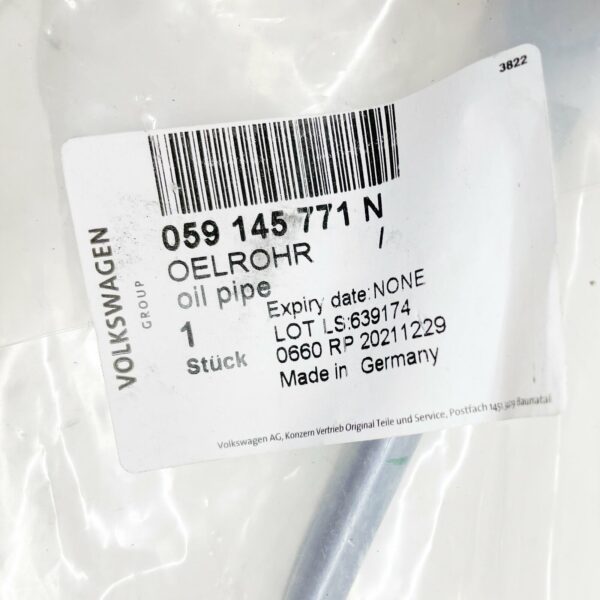 059145771N - NEW AUDI A4 B7 TURBOCHARGER FEED OIL PIPE 059145771N
