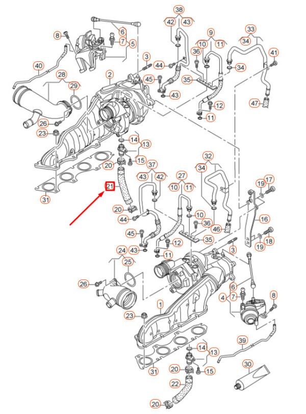 079145742C - AUDI A6 C7 Right Side Turbocharger Oil Return Hose 079145742C ORIGINAL