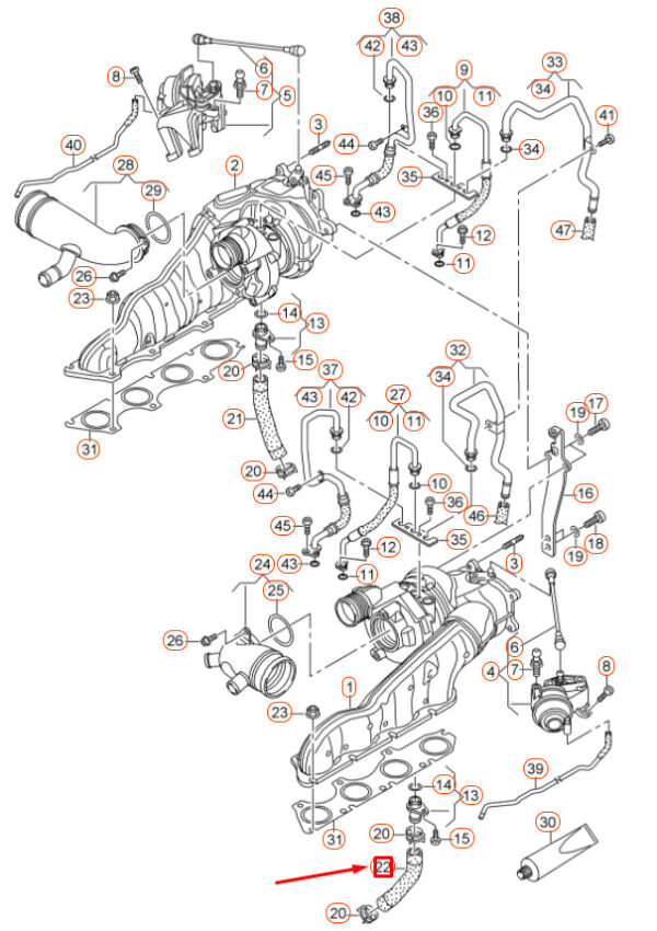 079145743A - NEW AUDI A6 C7 LEFT SIDE TURBOCHARGER OIL RETURN HOSE 079145743A ORIGINAL