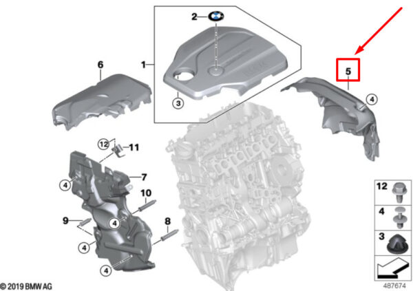 11148513138 - BMW 4 Gran Coupe F36 Engine Rear Acoustic Cover 11148513138 8513138 ORIGINAL