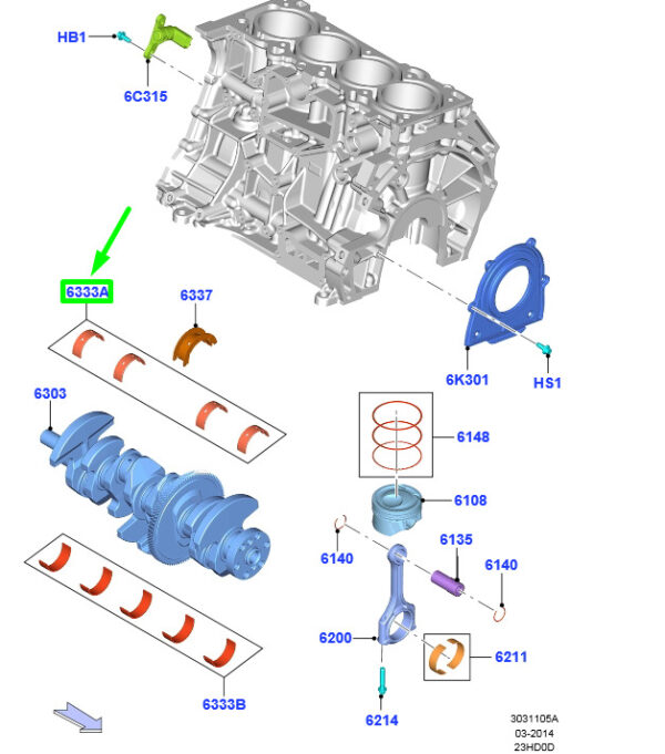 1558103 - FORD MUSTANG MK6 Crankshaft Main Upper Bearing 1558103 ORIGINAL