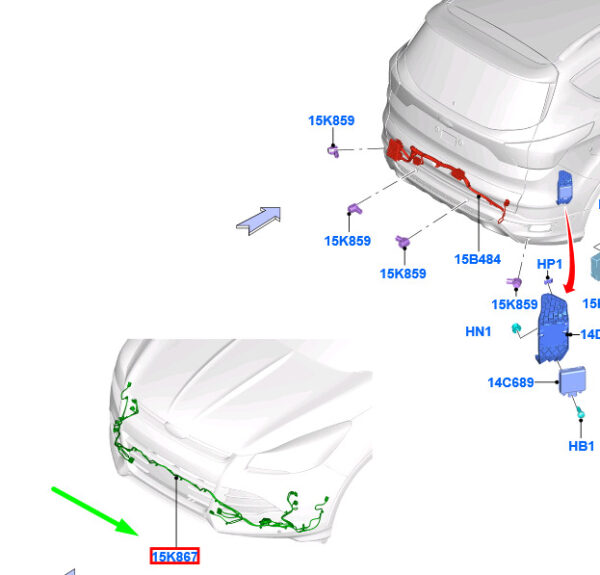 1872299 - FORD KUGA MK2 C520 Front Parking Aid Wiring FV4T-15K867-MEC 1872299 ORIGINAL