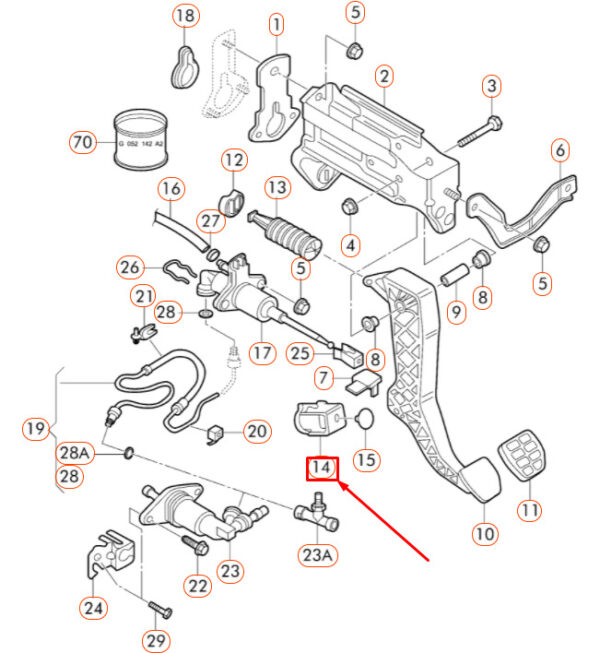 1J1721232AB41 - NEW AUDI TT 8N CLUTCH PEDAL STOP BAR LHD 1J1721232AB41 ORIGINAL