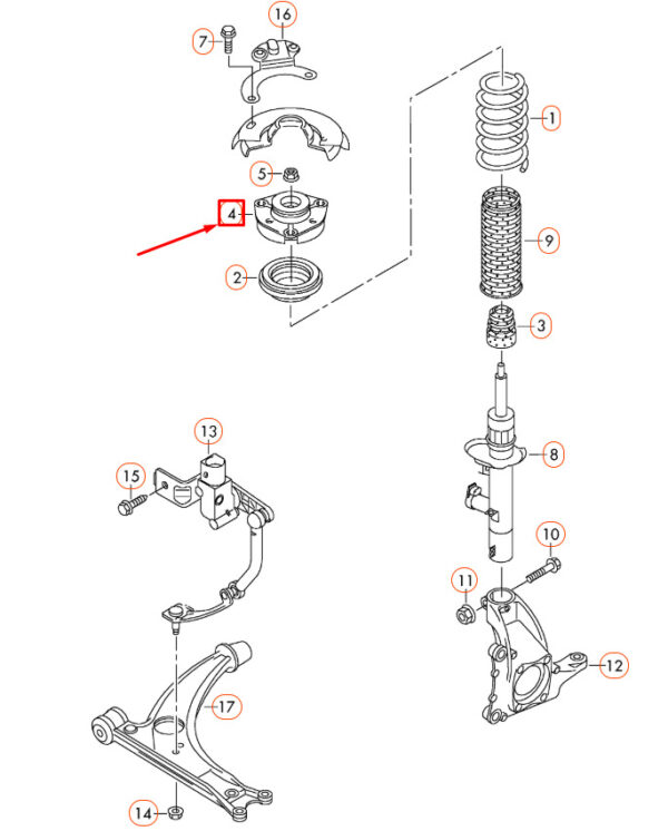 1K0412331C - AUDI Q3 8U Front Suspension Strut Upper Mount 1K0412331C ORIGINAL