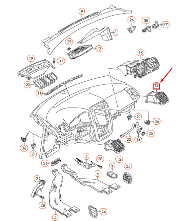 1Q0819704KYHX - NEW VOLKSWAGEN EOS DASHBOARD RIGHT AIR VENT 1Q0819704KYHX