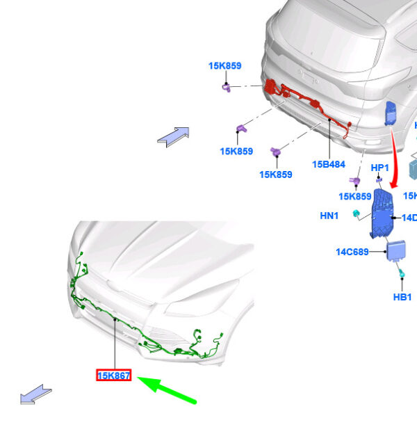 2007800 - FORD KUGA MK2 C520 Front Parking Aid Wiring 2007800 FV4T-15K867-MEF ORIGINAL