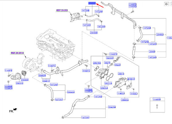 25450G2700 - KIA NIRO MK1 Engine Coolant Overflow Hose 25450G2700 ORIGINAL