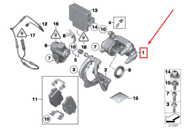 34216793041 - BMW 5 F10 Rear Left Brake Caliper 6793041 34216793041 ORIGINAL