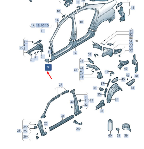 3V0810222A - SKODA SUPERB MK3 Front Right Side Member Filler Plate 3V0810222A ORIGINAL