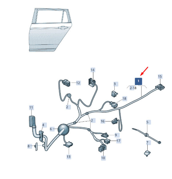 3V0971694AF - SKODA SUPERB MK3 Rear Right Door Wiring 3V0971694AF ORIGINAL