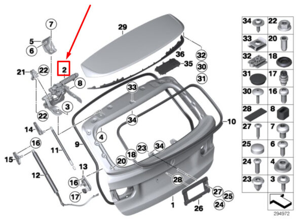 41007298070 - NEW BMW 3 TOURING F31 RIGHT TRUNK LID HINGE 7298070 41007298070 ORIGINAL