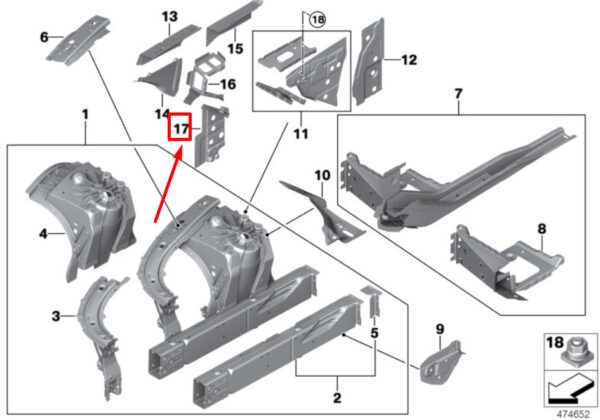 41007469620 - BMW 5 G30 Right Crash Reinforcement 41007469620 7469620 ORIGINAL